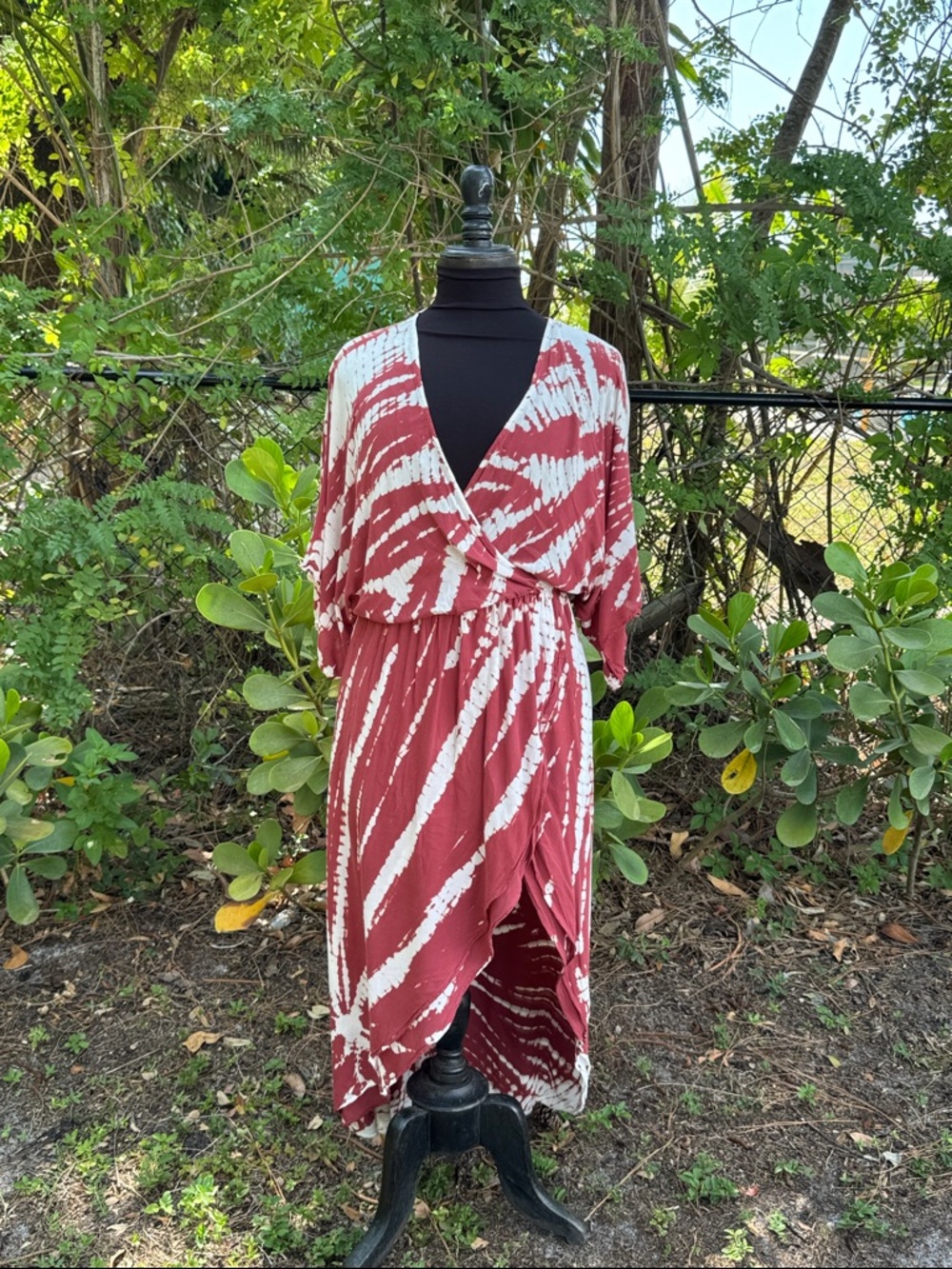 Young, Fabulous & Broke tie-dye Isla faux wrap maxi dress, high-low, size small